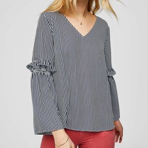Loft Petite Striped Ruffle Bell Blouse